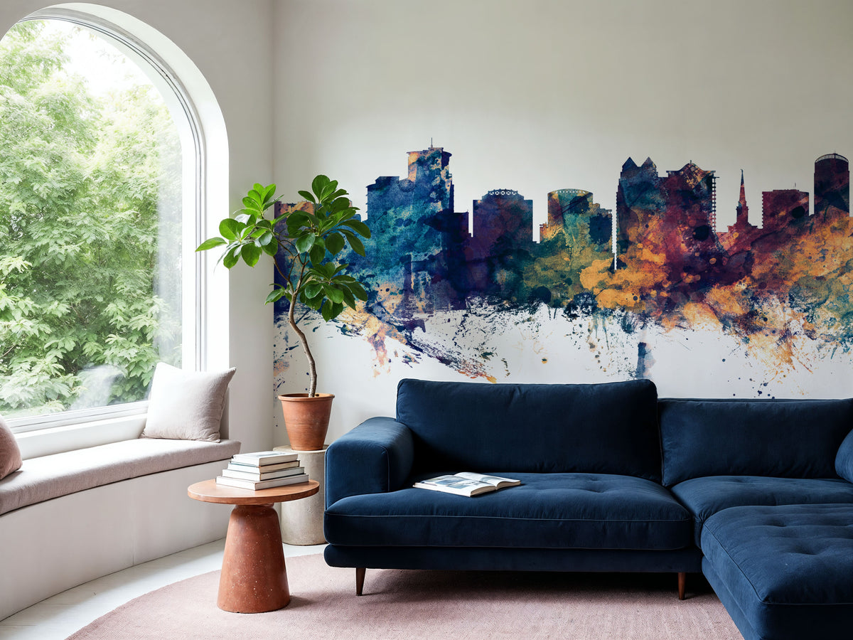 Orlando Florida Skyline Blue & Bronze Mural Wallpaper - room preview 03