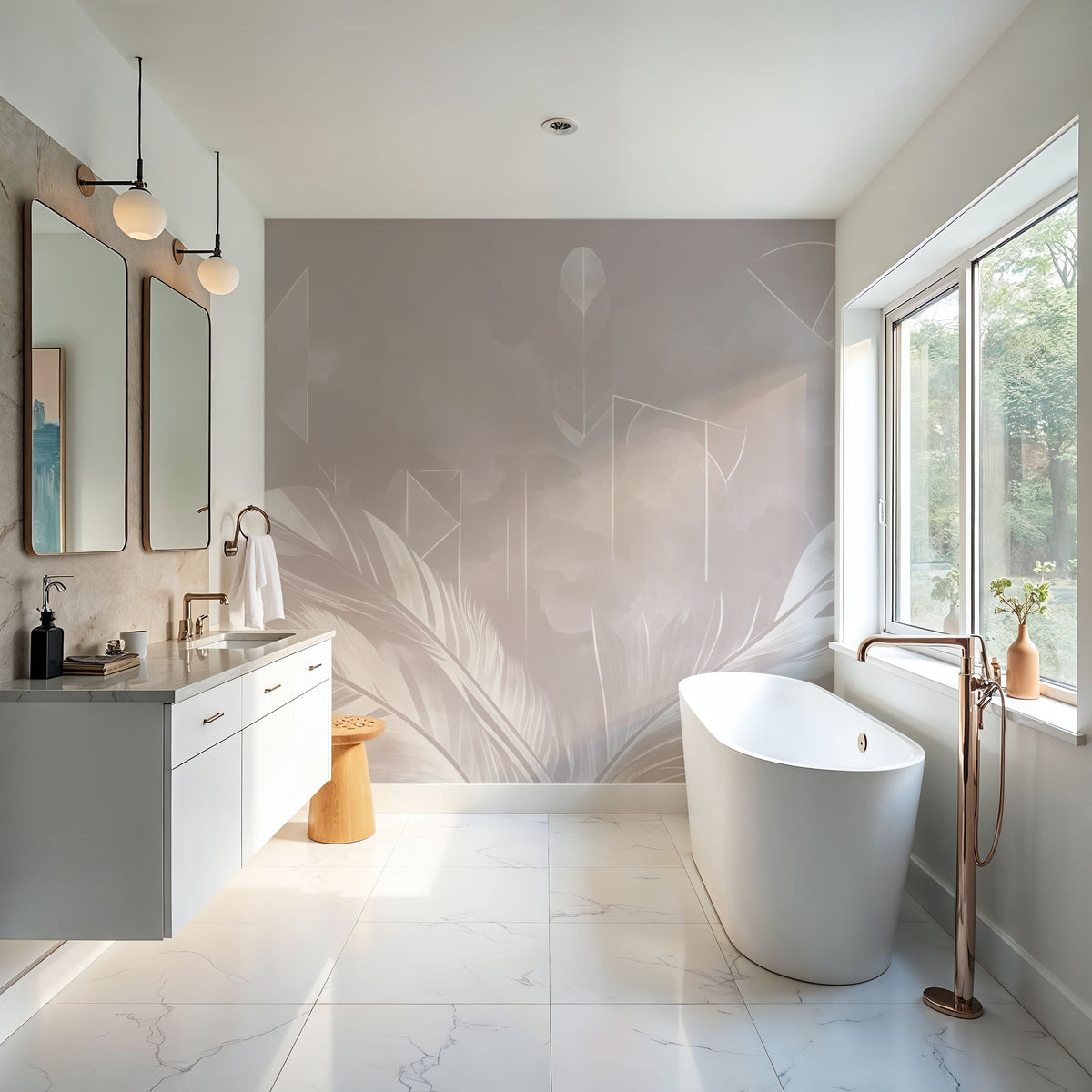 Solid Feather Geometry Warm Mural Wallpaper - room preview 03