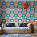 Retro Bold Blooms, Pastel Mural Wallpaper - room preview 03