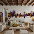 Wroclaw Poland Skyline Purple & Gold Mural Wallpaper - room preview 03