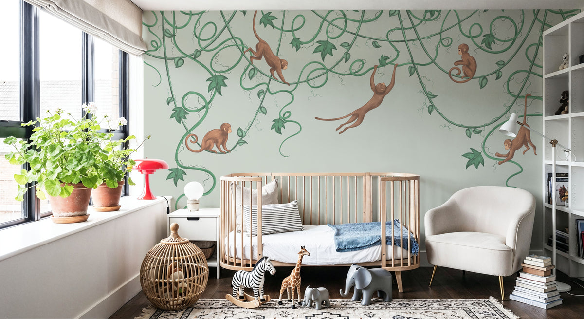 Monkey Jump, Pistachio Mural Wallpaper - room preview 03