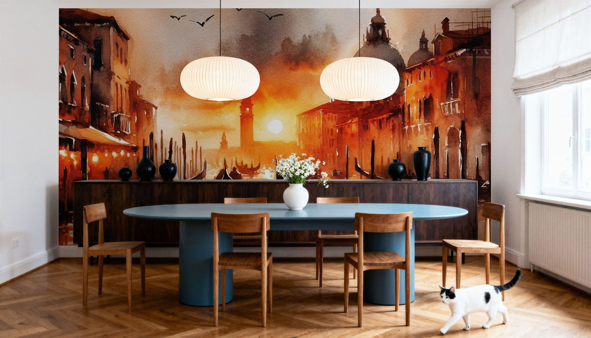 Fiery Sunset Over Venice Canal Mural Wallpaper - room preview 03