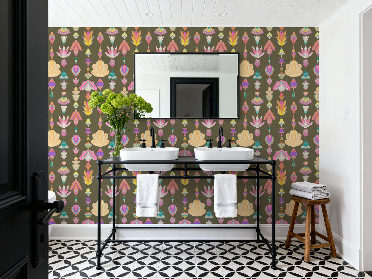Marble Flowers, Khaki Mural Wallpaper - room preview 03