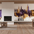 Mainz Germany Skyline Purple & Gold Mural Wallpaper - room preview 03