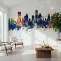 Houston Skyline Blue & Bronze Mural Wallpaper - room preview 03