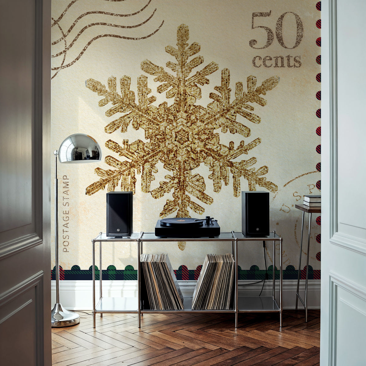 Plaid Christmas Stamp II Mural Wallpaper - room preview 03