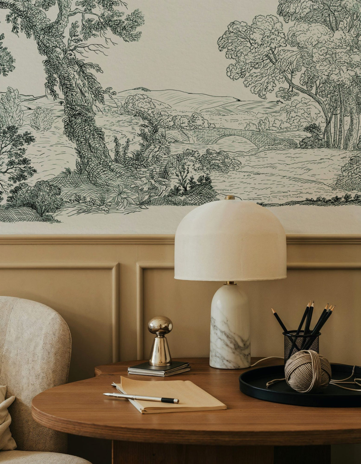 French Landscape, Forest Green Mural Wallpaper - room preview 03