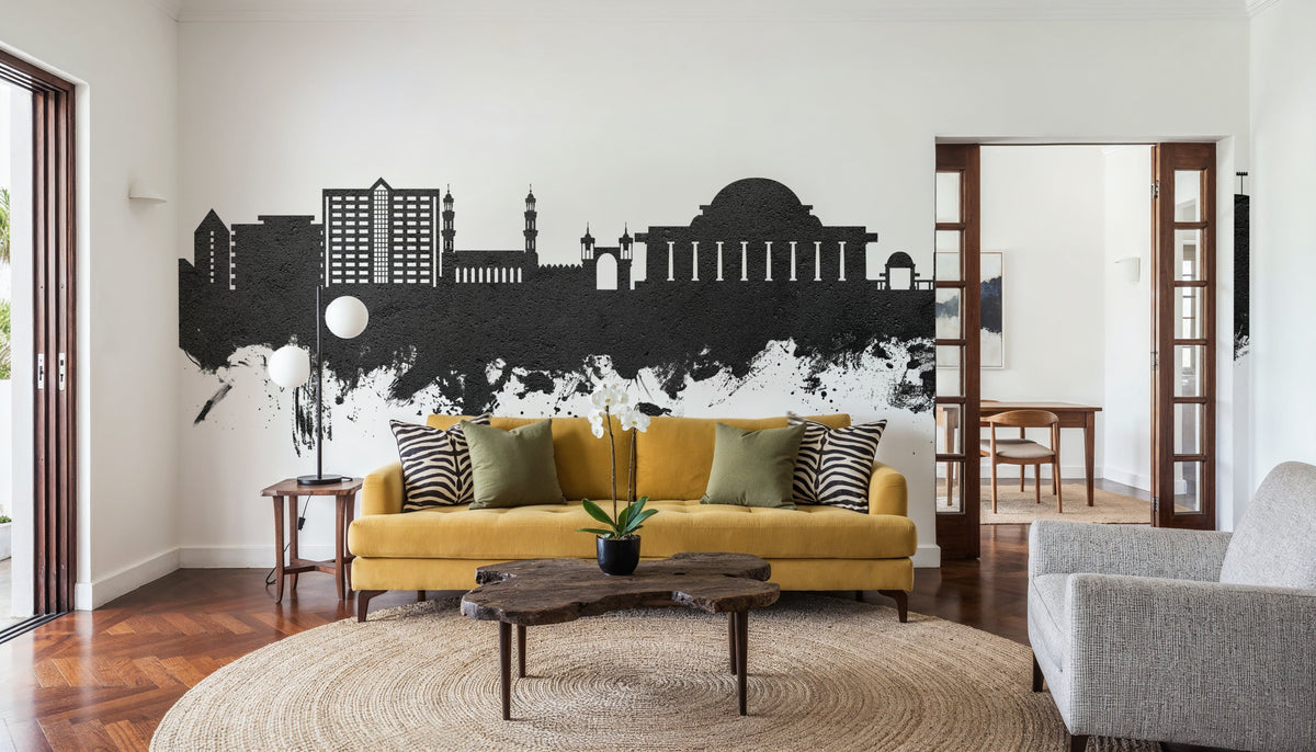 Lilongwe Malawi Skyline Black & White Mural Wallpaper - room preview 03