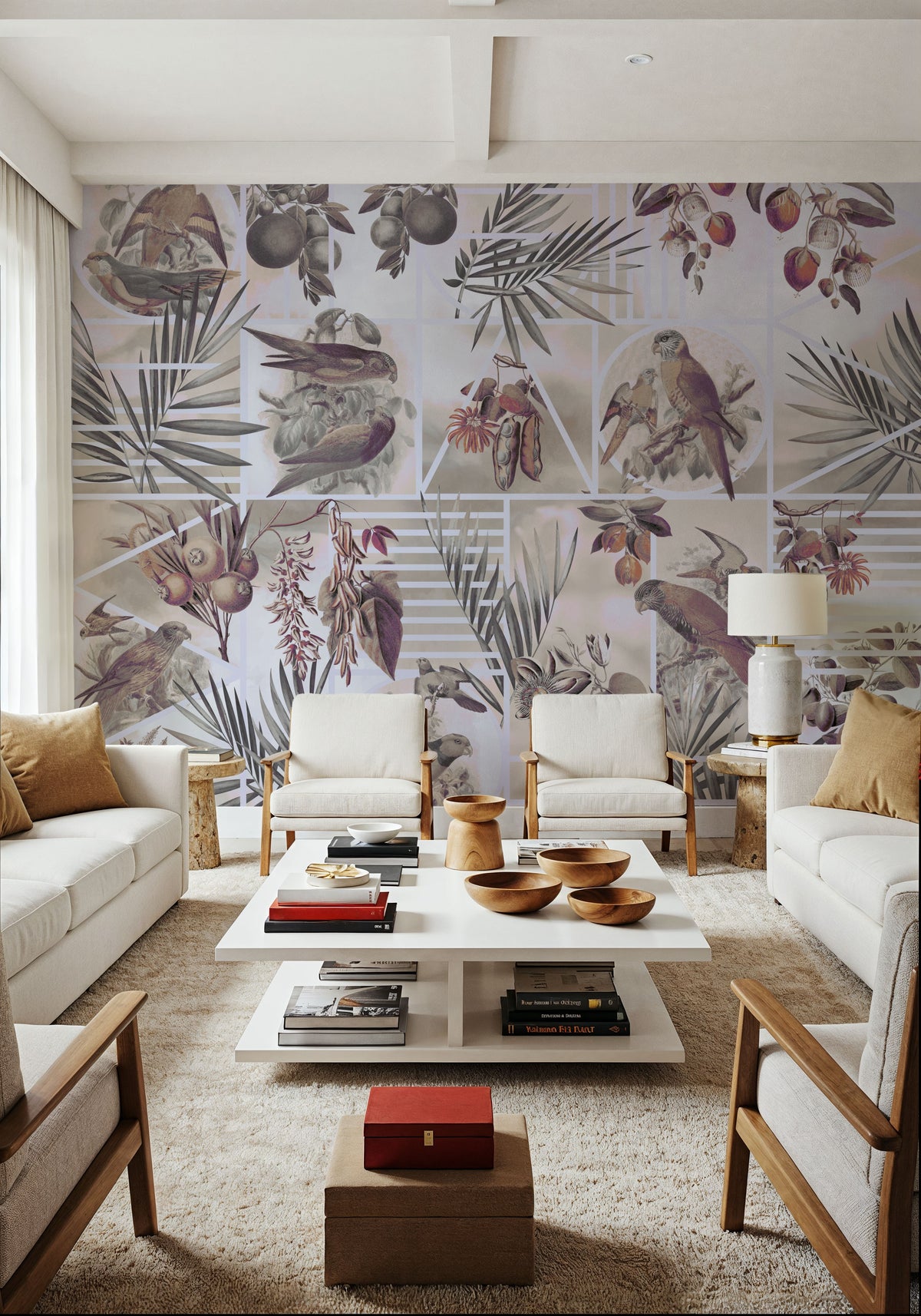 Parrots Study Mural Wallpaper - Neutral Tone - room preview 03