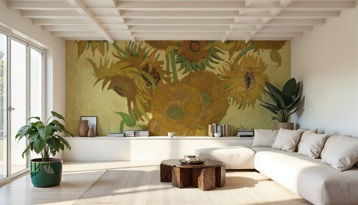 Floral Wallpaper Mural – Flower Wallpaper – Sunflowers - Red Tone wall measurement