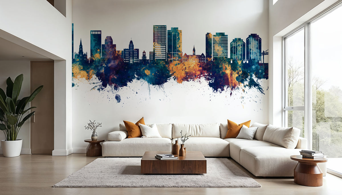 Halifax Canada Skyline Blue & Bronze Mural Wallpaper - room preview 03