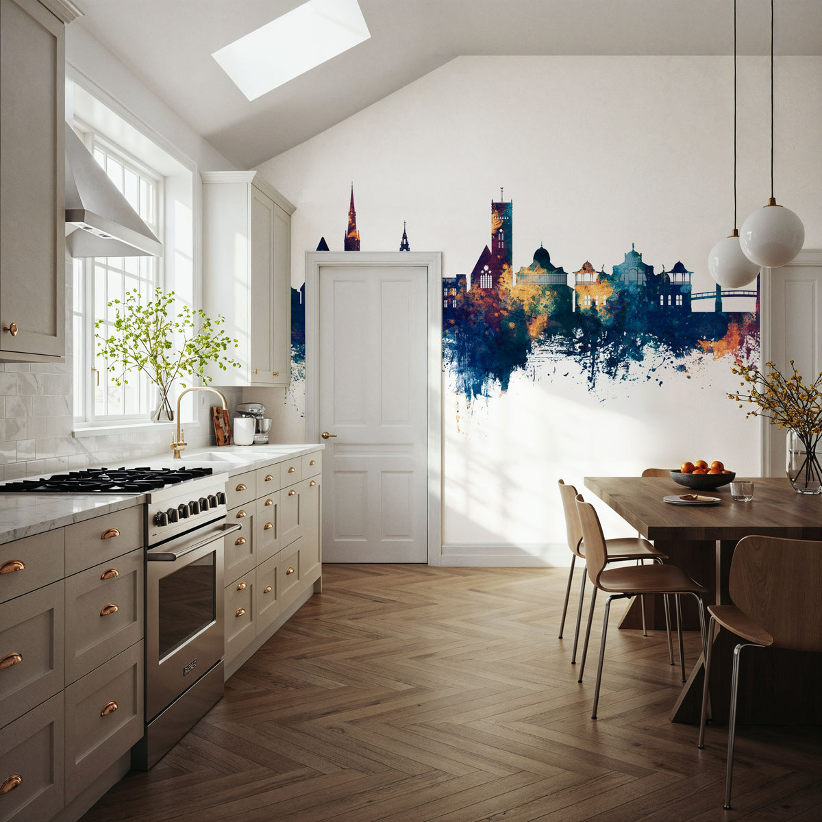 Torquay England Skyline Blue & Bronze Mural Wallpaper - room preview 03