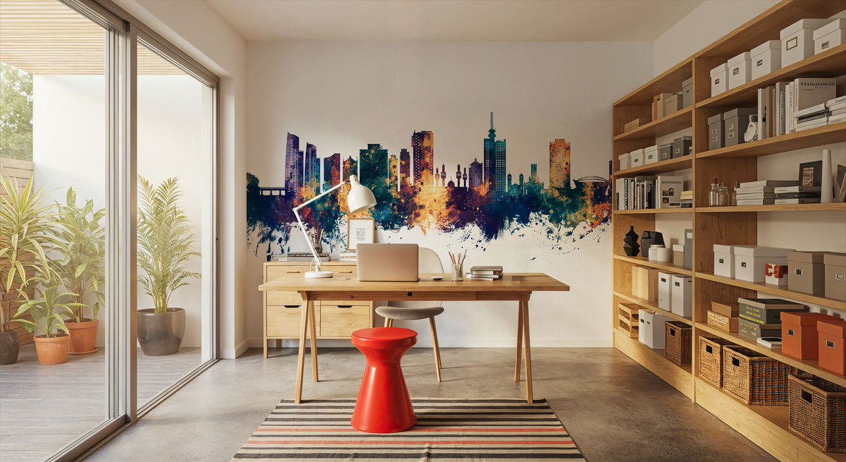 Lagos Nigeria Skyline Blue & Bronze Mural Wallpaper - room preview 03