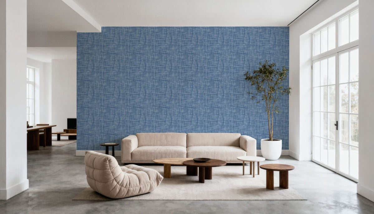 Mottled Linen Effect, Sky Blue Mural Wallpaper - room preview 03