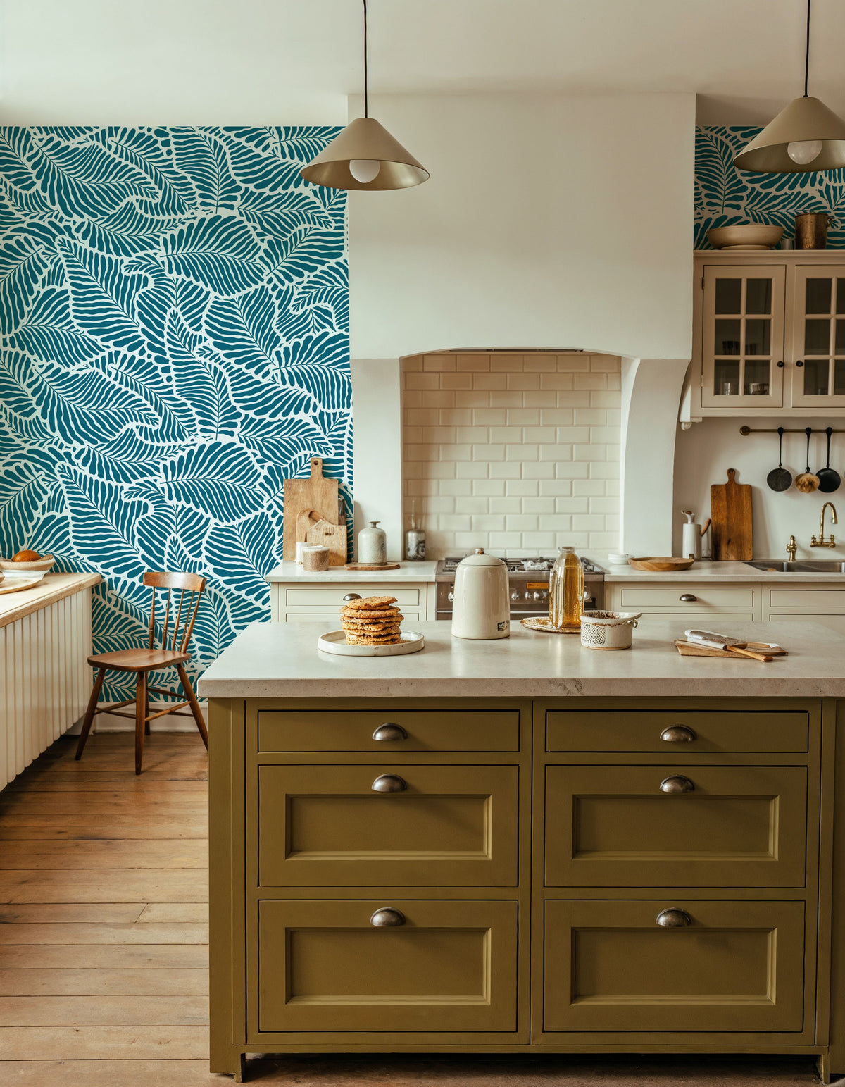 Fern Cut-Outs Pattern, Teal Mural Wallpaper - room preview 03