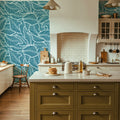 Fern Cut-Outs Pattern, Teal Mural Wallpaper - room preview 03
