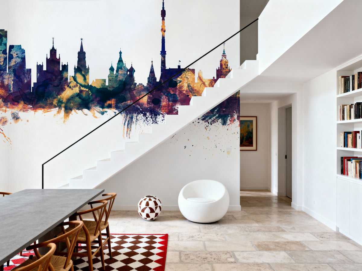 Moscow Russia Skyline Blue & Bronze Mural Wallpaper - room preview 03