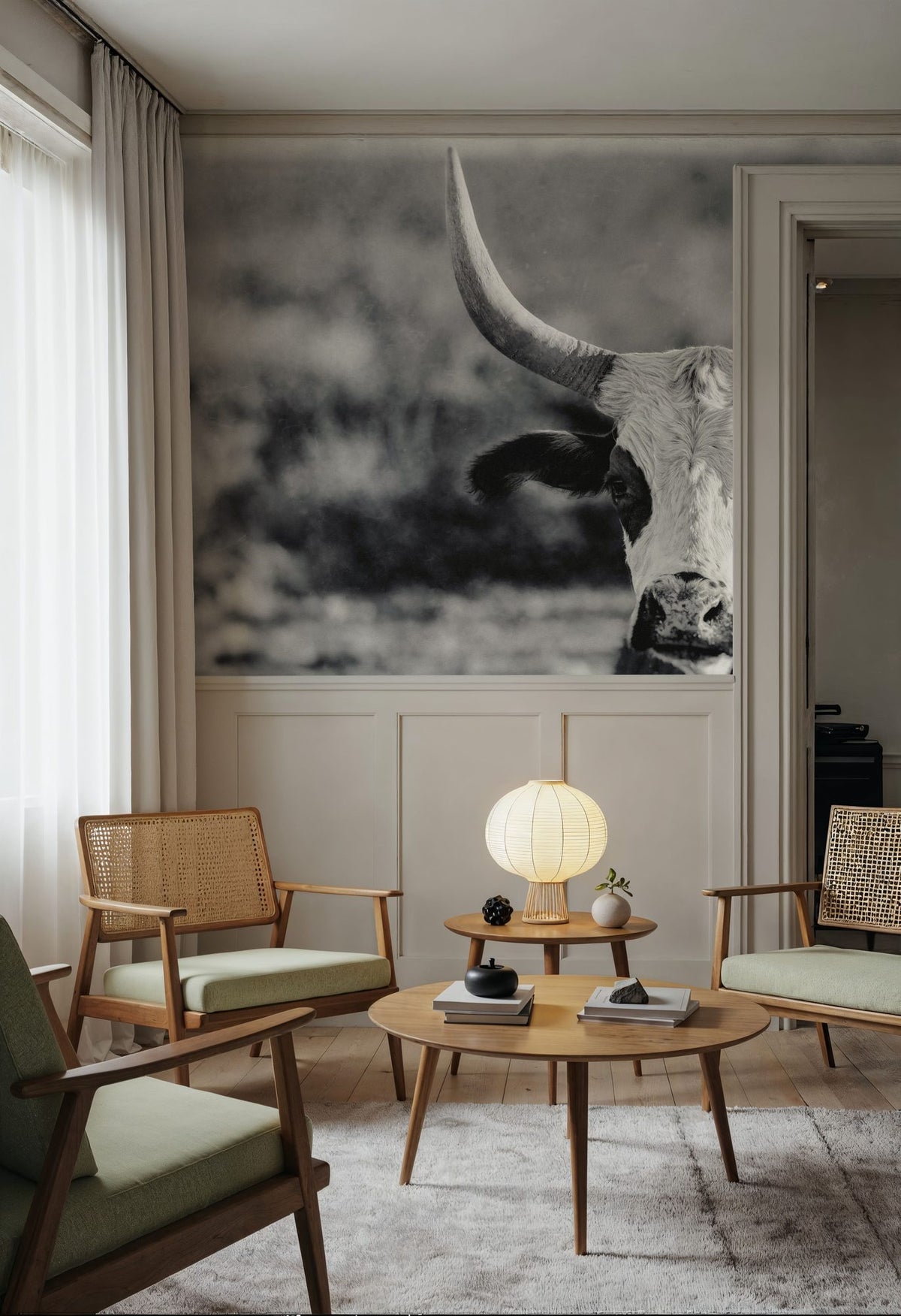 High Desert Herd BW Mural Wallpaper - room preview 03