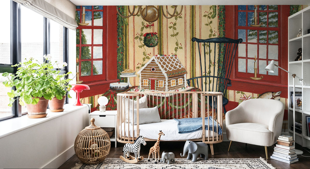 Home For the Holidays III Mural Wallpaper - Red Tone - room preview 03