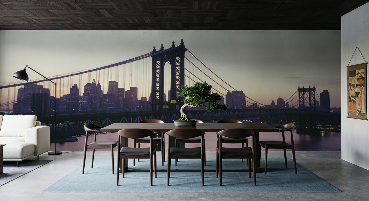 Golden Hour Brooklyn Bridge Reflections Mural Wallpaper - room preview 03