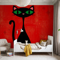Retro Cat, Red Mural Wallpaper - room preview 03