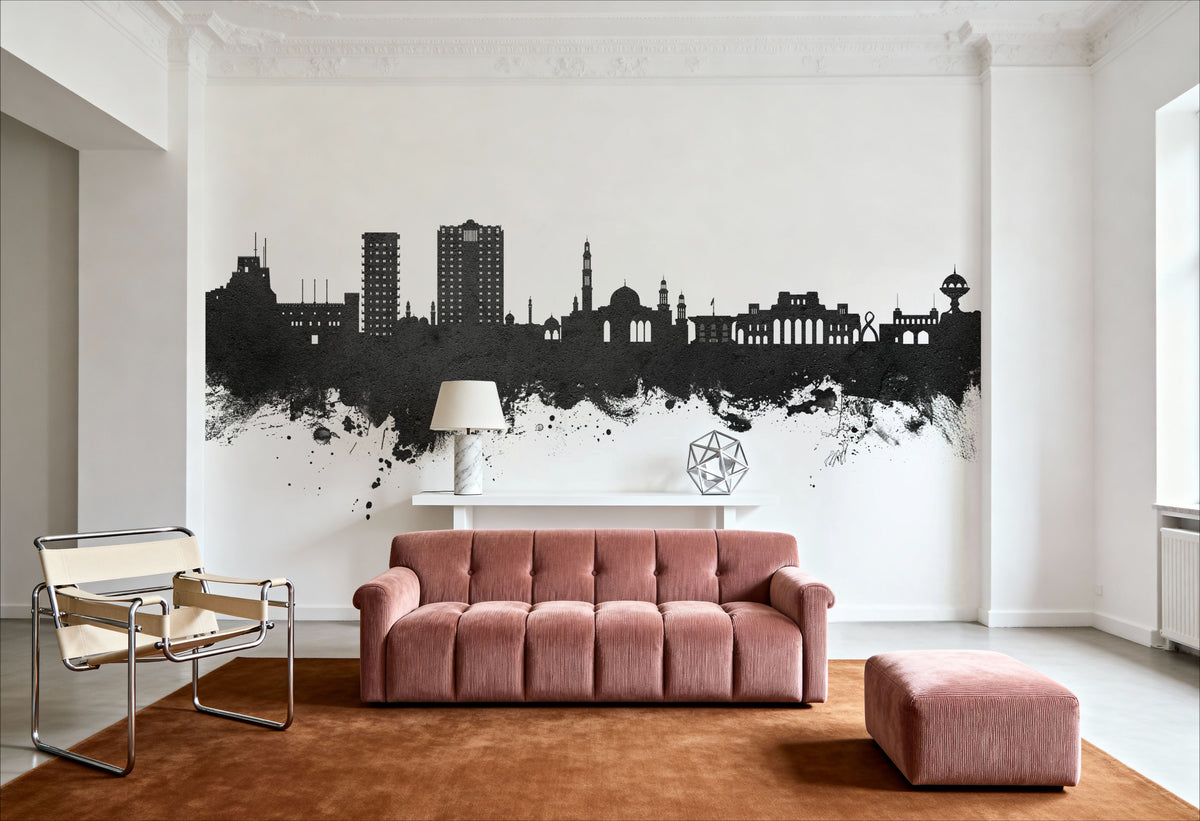 Muscat Oman Skyline Black & White Mural Wallpaper - room preview 03