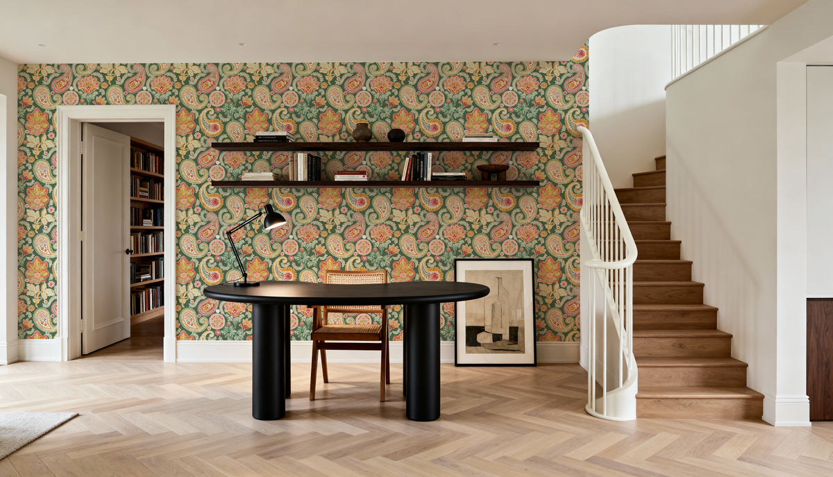 Harvest Paisley Mini Green Mural Wallpaper - room preview 03