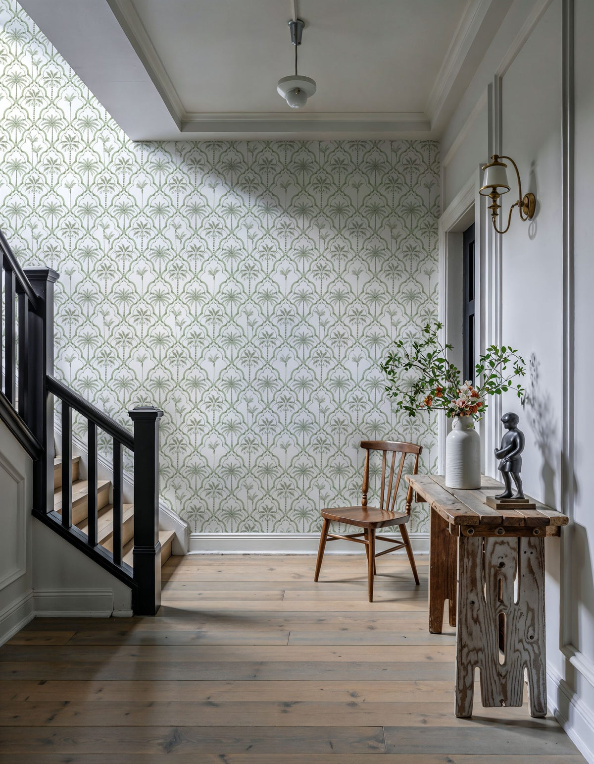 The Palm Lattice, Sage Green Mural Wallpaper - room preview 03