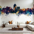 Fresno California Skyline Blue & Bronze Mural Wallpaper - room preview 03