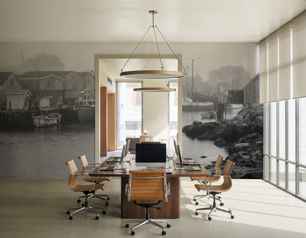 Foggy Fishing BW Mural Wallpaper - room preview 03