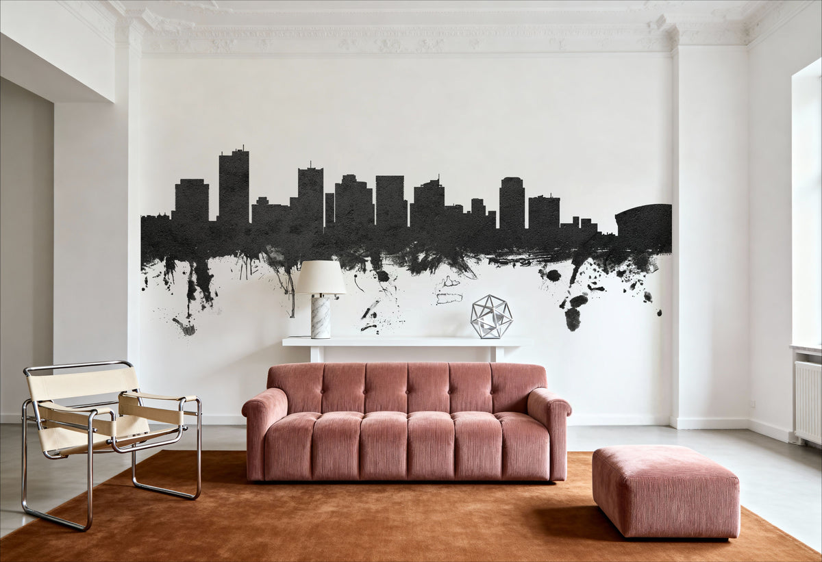 Phoenix Skyline Black & White Mural Wallpaper - room preview 03