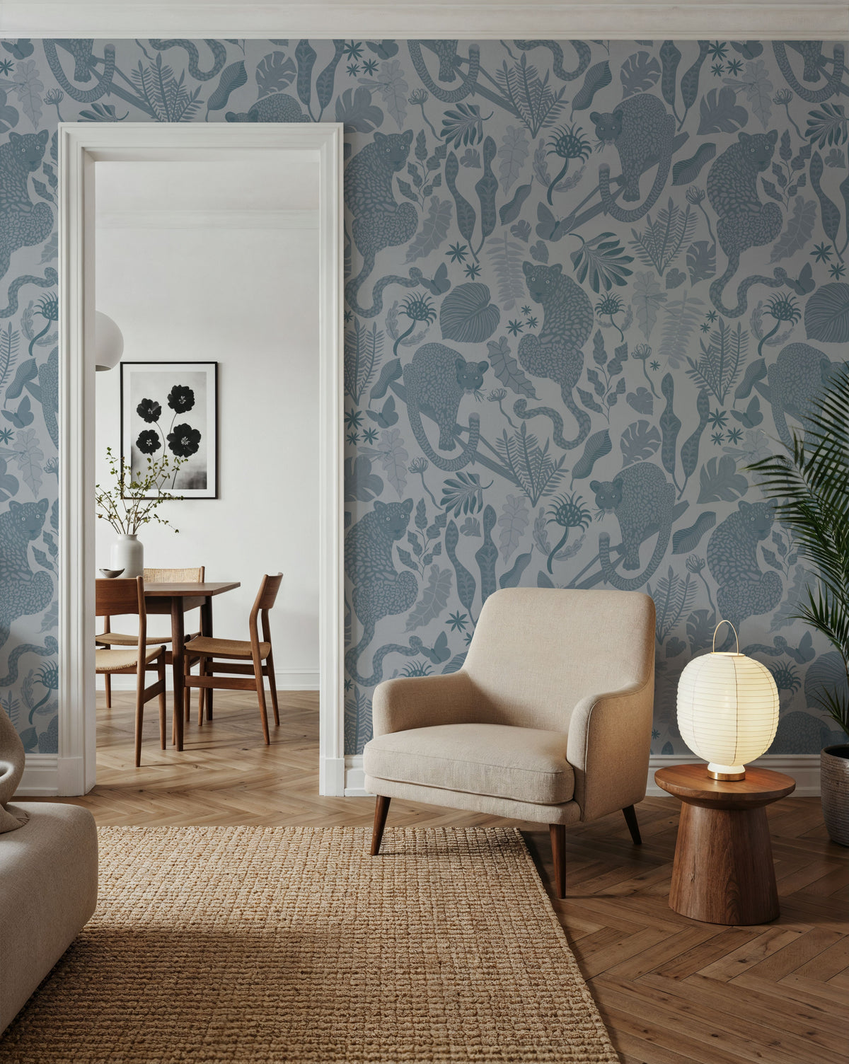 Jungle Leopards Blue Mural Wallpaper - room preview 03