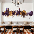 Stoke-on-Trent Skyline Purple & Gold Mural Wallpaper - room preview 03