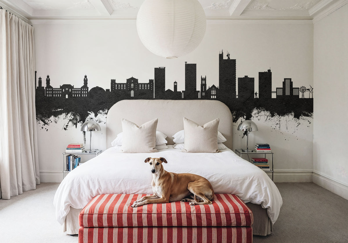 Lubbock Texas Skyline Black & White Mural Wallpaper - room preview 03