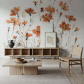 Wildflowers III Orange on White Mural Wallpaper - room preview 03