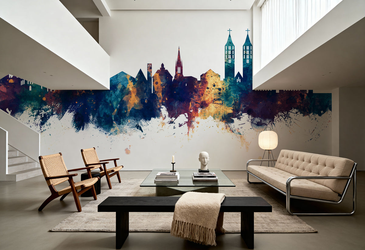 Kassel Germany Skyline Blue & Bronze Mural Wallpaper - room preview 03