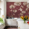 Garden Flowers on Burgundy Mural Wallpaper - room preview 03
