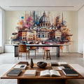 Watercolor Rome Skyline Mural Wallpaper - room preview 03