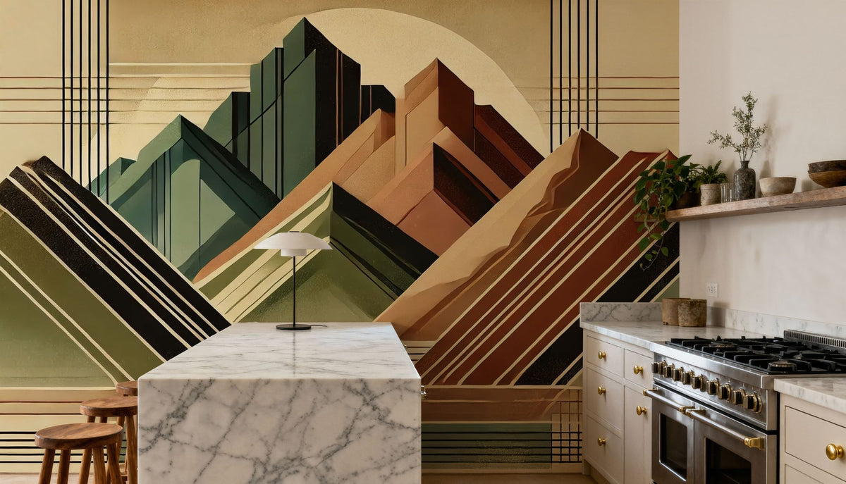 Elegant Art Deco Mountain Peaks Mural Wallpaper - room preview 03