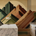 Elegant Art Deco Mountain Peaks Mural Wallpaper - room preview 03