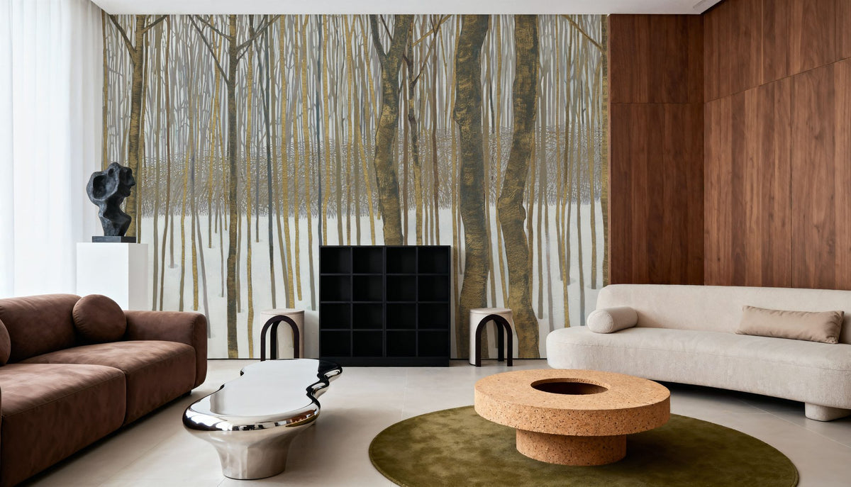 Woods in Winter Gold Mural Wallpaper - room preview 03