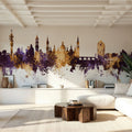 Zaragoza Spain Skyline Purple & Gold Mural Wallpaper - room preview 03