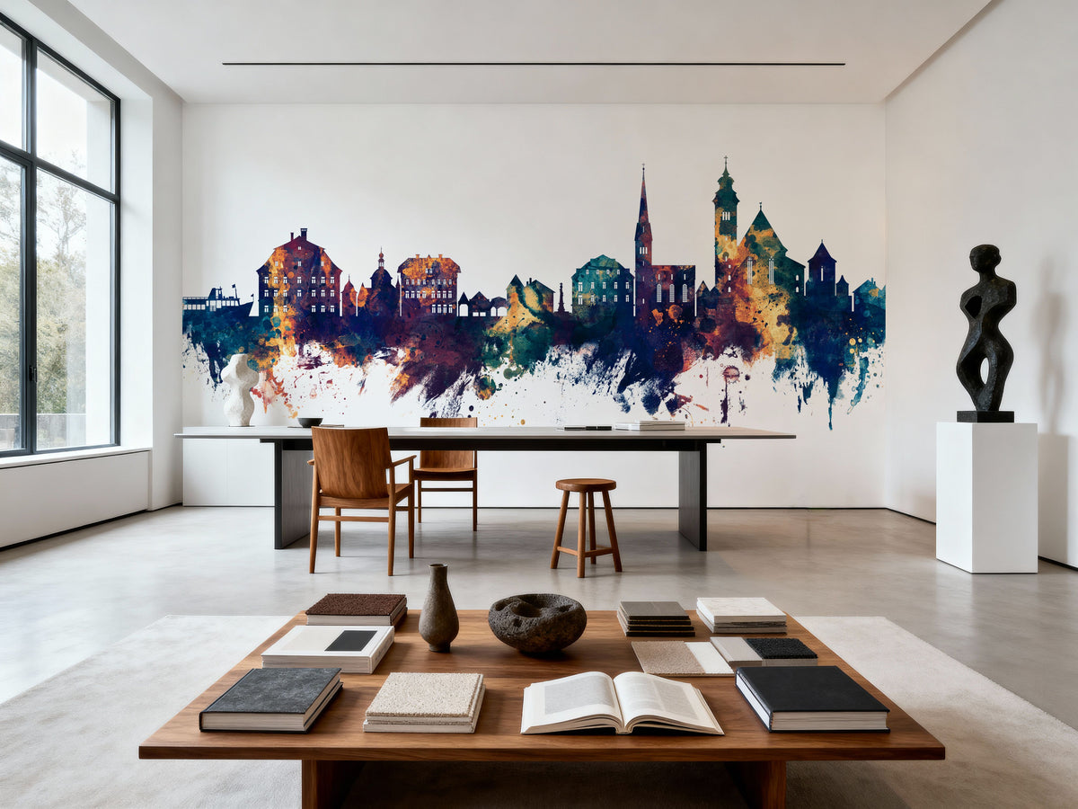 Hallstatt Austria Skyline Blue & Bronze Mural Wallpaper - room preview 03