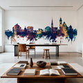 Hallstatt Austria Skyline Blue & Bronze Mural Wallpaper - room preview 03