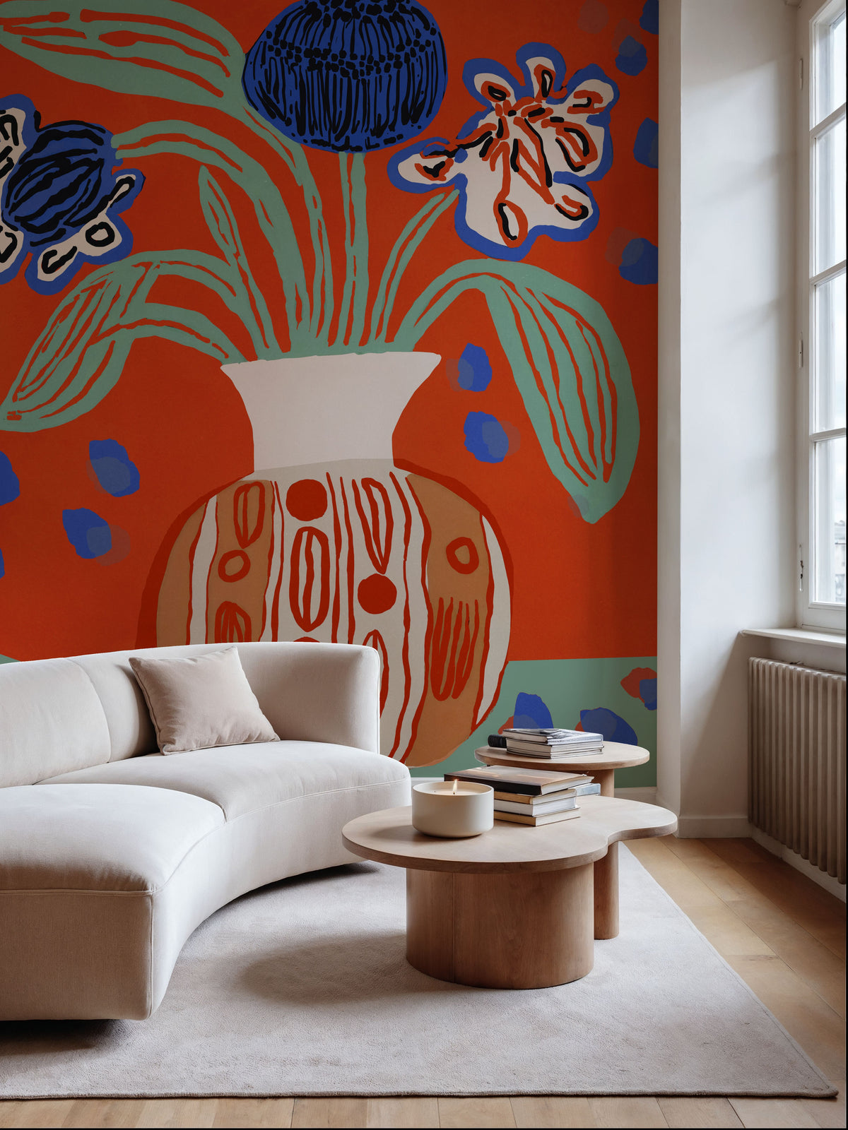 Naive Flower Still Life Mural Wallpaper - room preview 03