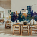 Savannah Georgia Skyline Blue & Bronze Mural Wallpaper - room preview 03