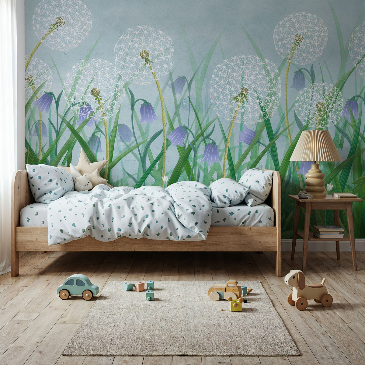 Dandelion Meadow, Blue Mural Wallpaper - room preview 03