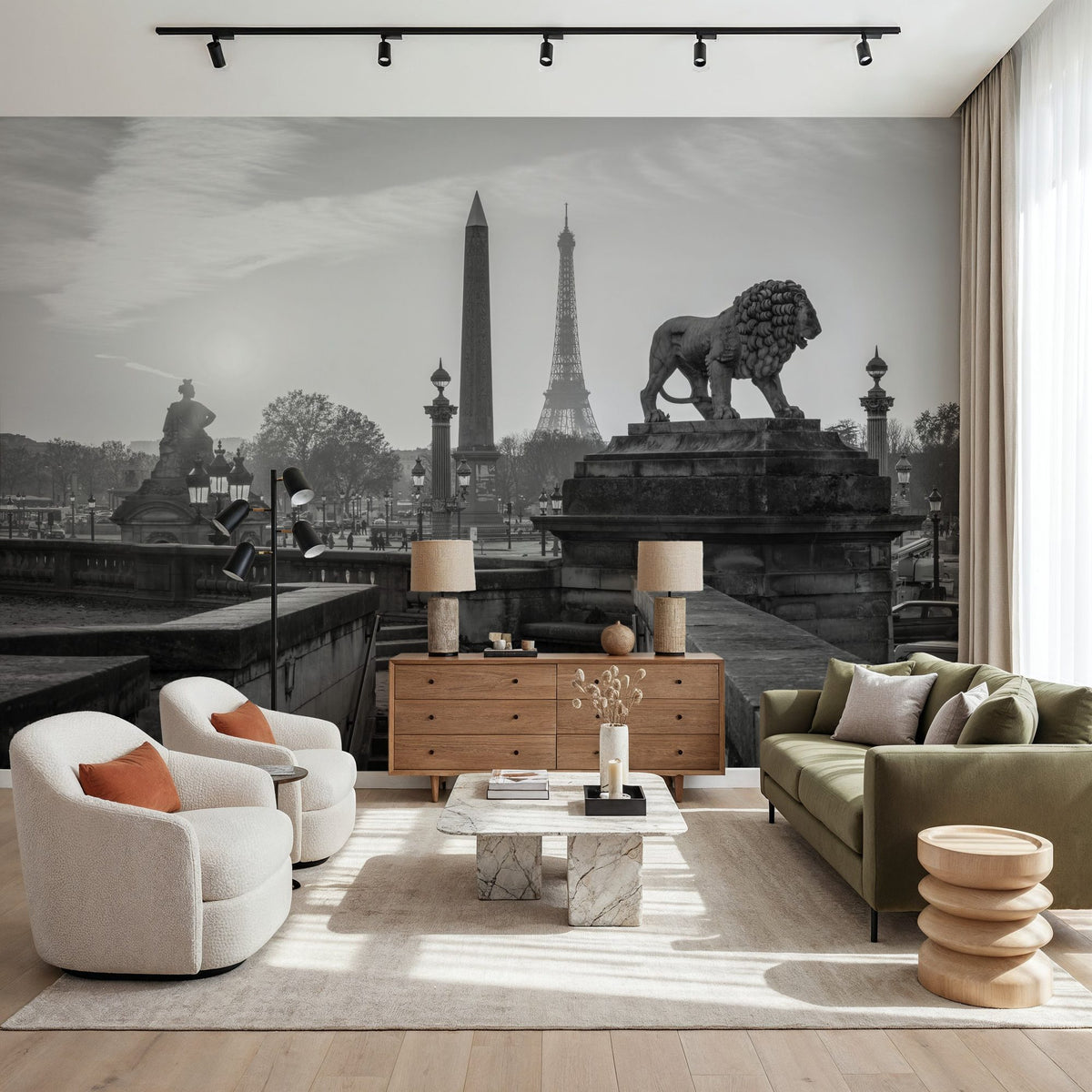 Place De La Concorde At Sunset BW Mural Wallpaper - room preview 03