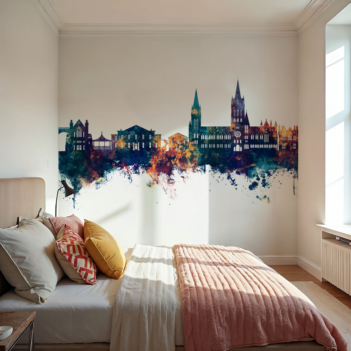 Truro England Skyline Blue & Bronze Mural Wallpaper - room preview 03