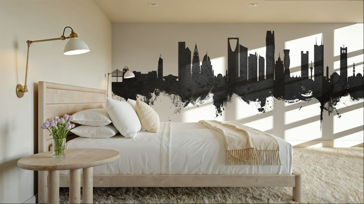 Riyadh Saudi Arabia Skyline Black & White Mural Wallpaper - room preview 03
